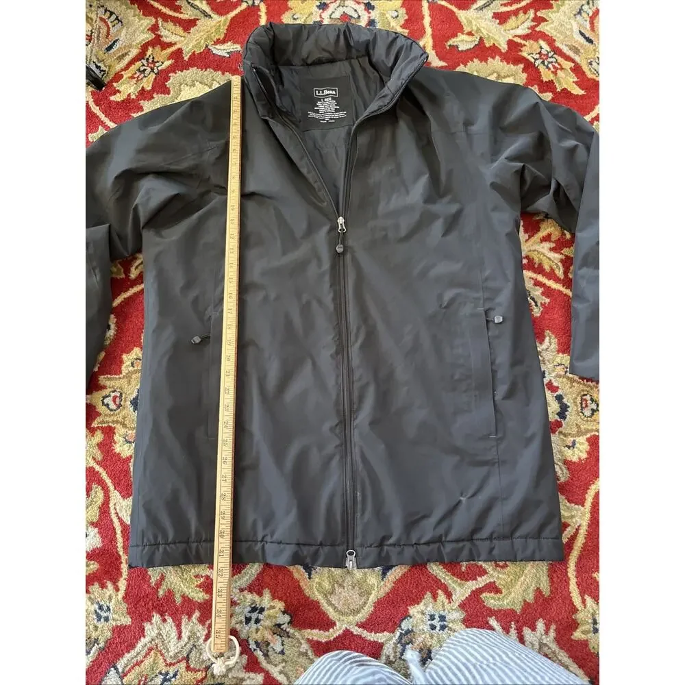 LL Bean Mens L Reg Storable Hood Parka Primaloft Full Zip Jacket Black